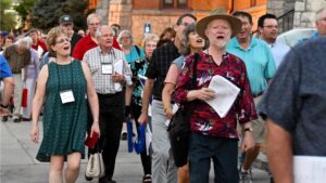 Hymn Society members singing in the streets of Redlands